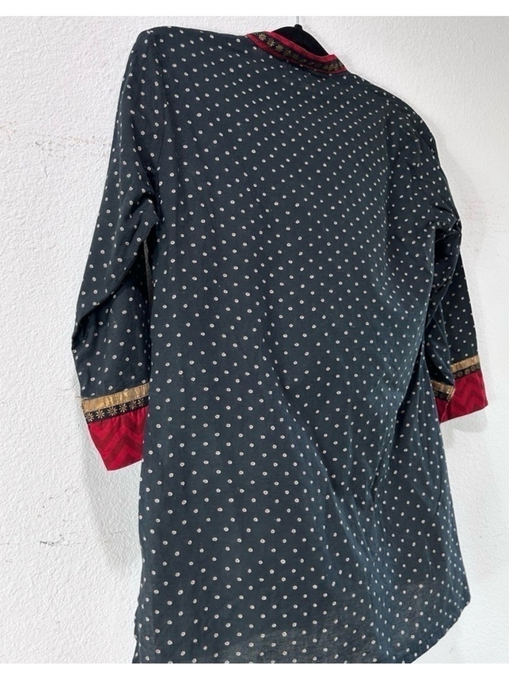 Sabhyata Navy Polka Dot Top with Pink Trim - Picture 7 of 15
